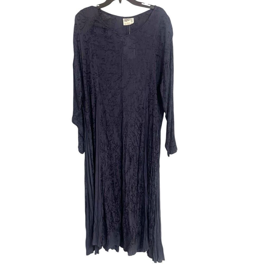 French‎ Gear Rayon Whimsy Goth BoHo Oversized Long Sleeve Blue Embroidered Dress